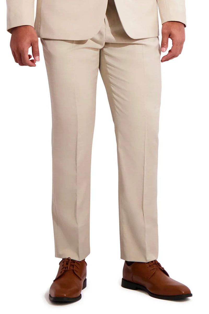 Couture 1910 Sharkskin Tan Plain Front Pants 46 Slim