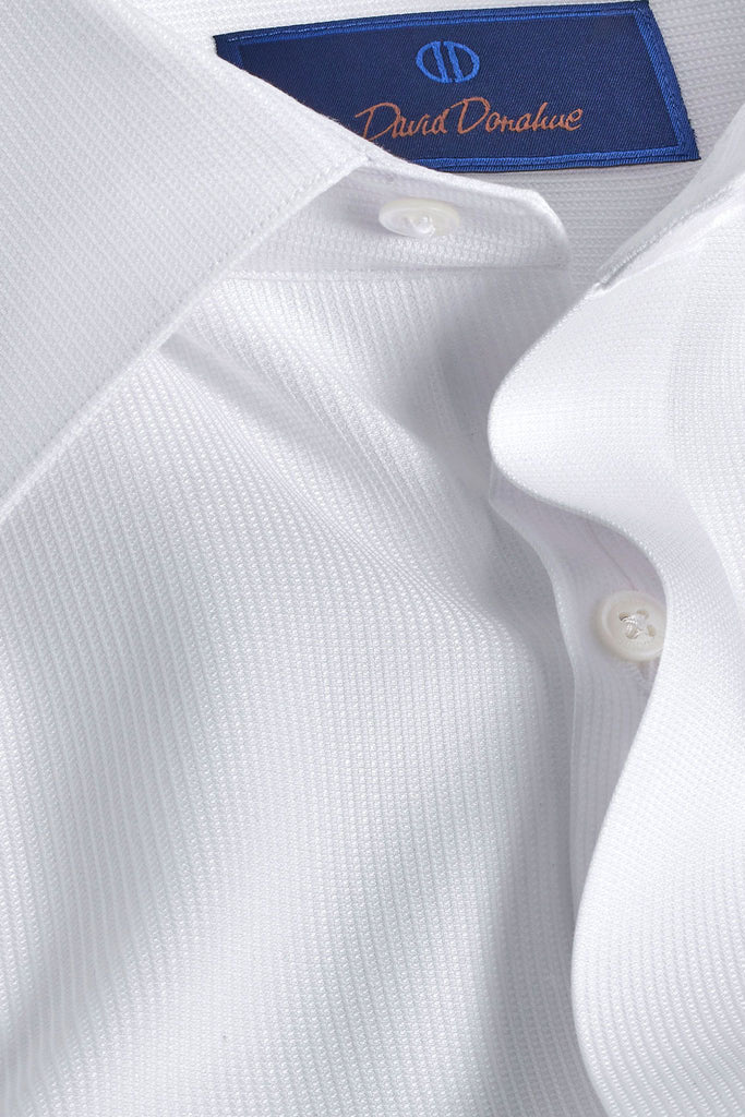 David Donahue Micro Dobby Covered Placket French Cuff White Tuxedo Shirt 18.5 36-37 Trim David Donahue Micro Dobby Covered Placket French Cuff White Tuxedo Shirt 18.5 36-37 Trim