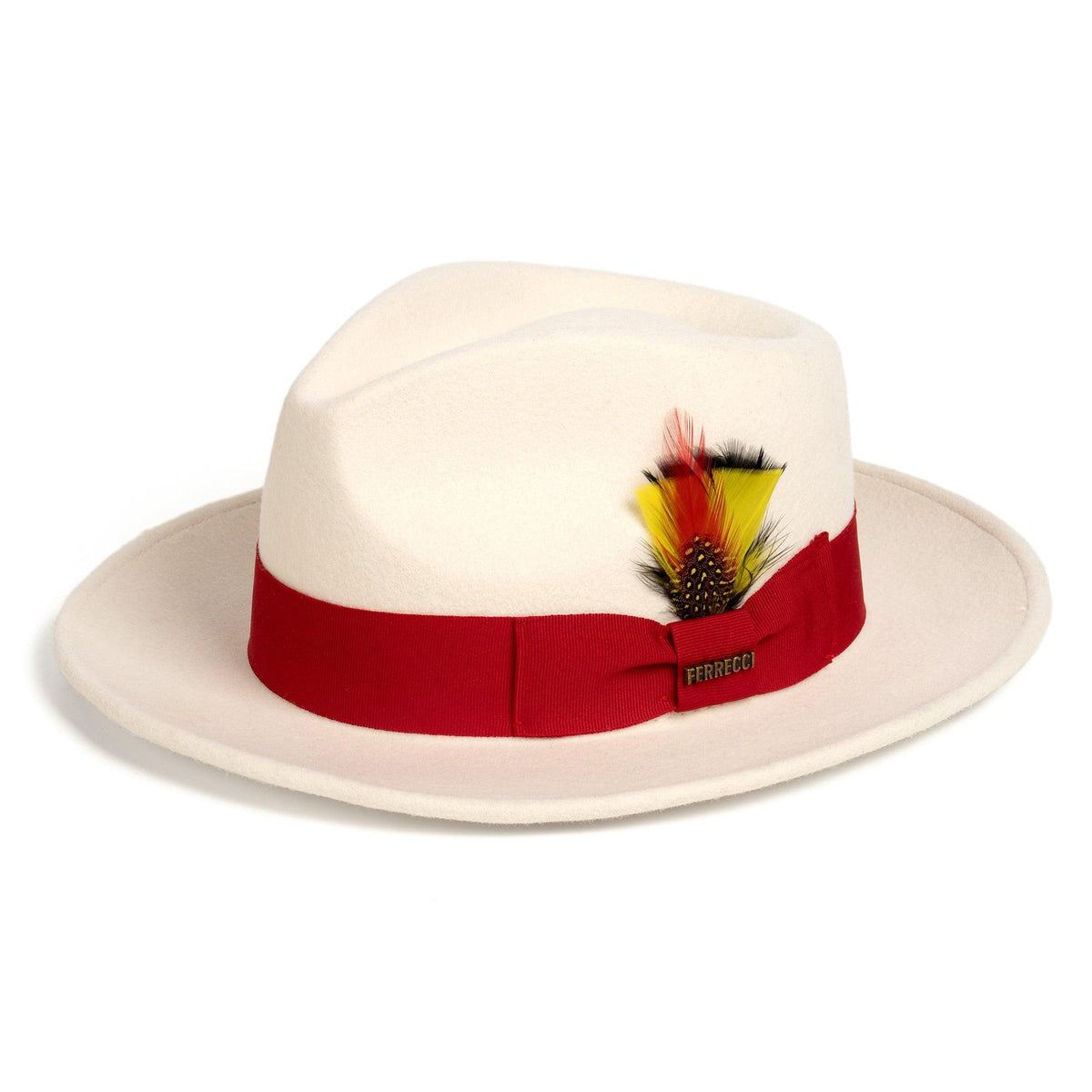 Red 100% Wool USA Fedora Hat L | Feather Holiday Western Revival Nashville 100% Wool Fedora — BURROW & HIDE main image 3