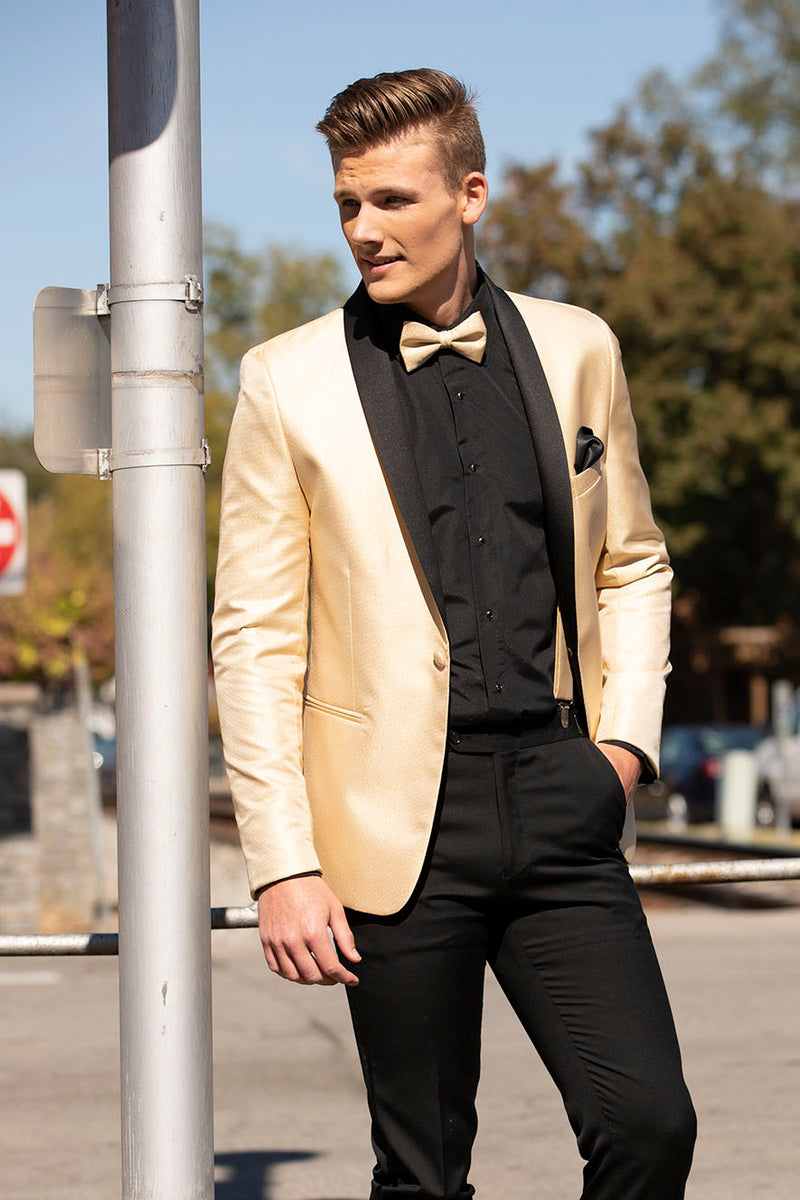 metallic tuxedo dress Mark of Distinction Starlight Gold Metallic Shawl Tuxedo Jacket (Separates) 40S Slim