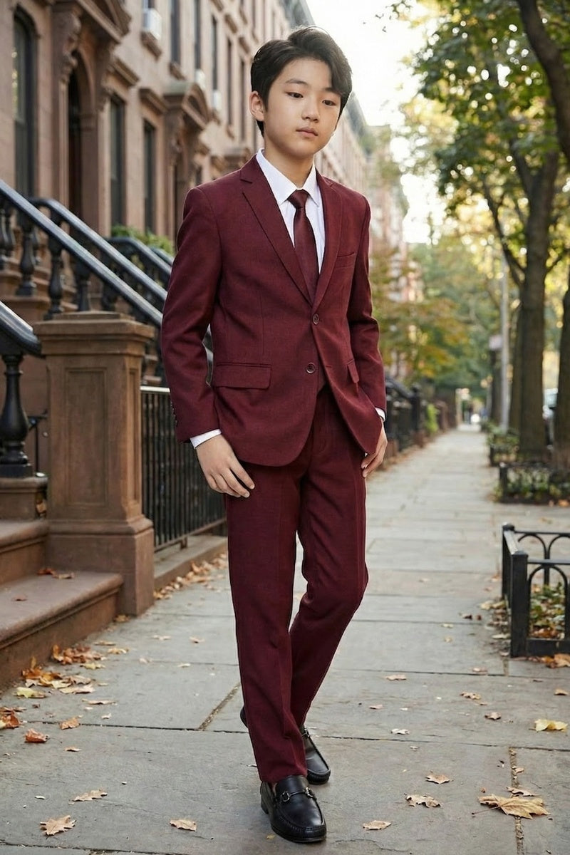 Tazio Jacob Kids Burgundy 5-Piece Suit 5 Boys
