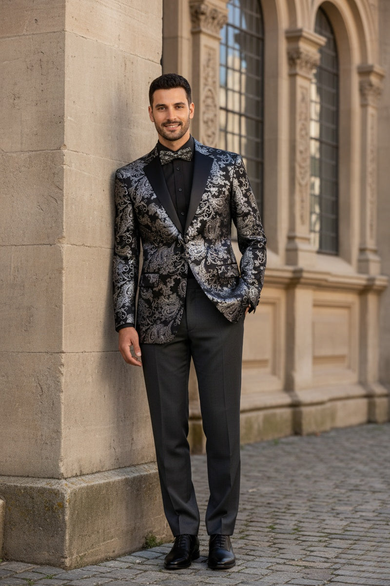 Posh Paisley Velvet" Silver Tuxedo Jacket (Separates)  Buy4LessTuxedo.com