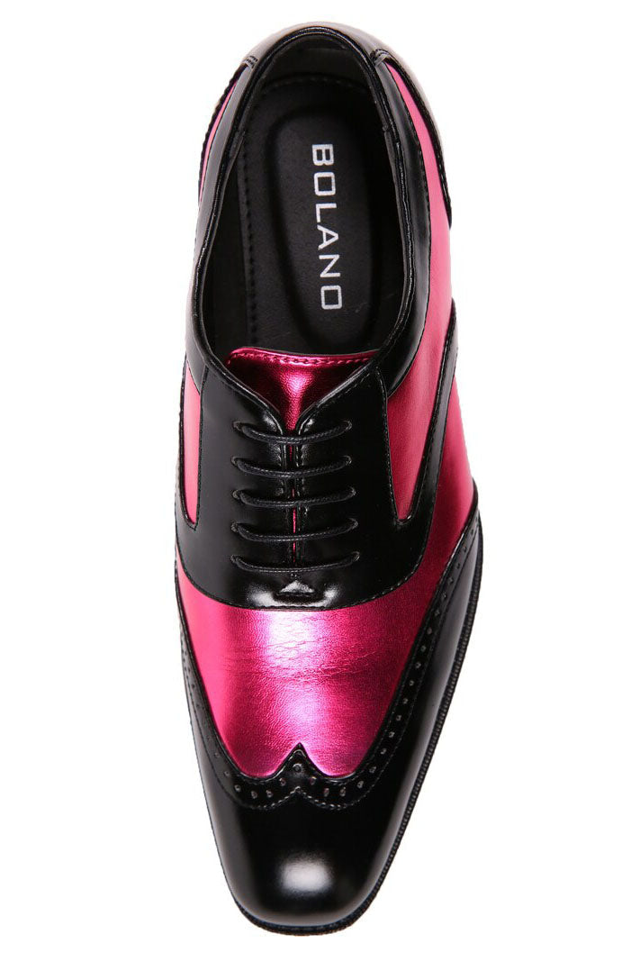 Bolano Mens Oxford Block Heel Two Tone Lace Up Tuxedo Dress Shoes Fuschia  Size 9.5 