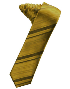 Golden Striped Satin Skinny Necktie