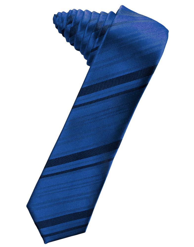 Royal Blue Striped Satin Skinny Necktie