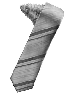 Silver Striped Satin Skinny Necktie