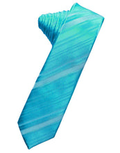 Turquoise Striped Satin Skinny Necktie