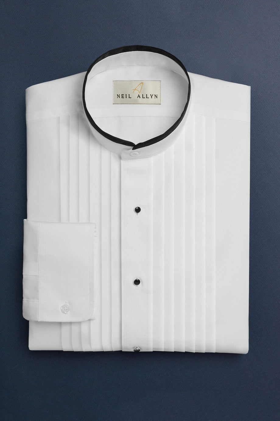 Classic Collection "Devon" White Pleated Mandarin Tuxedo Shirt