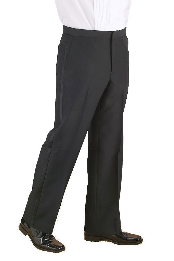 Classic Collection "Michael" Black Polyester Plain Front Tuxedo Pants