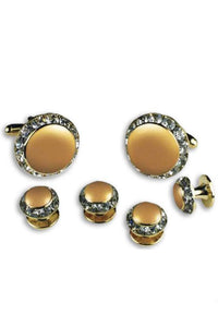 Classix Irish Cream Enamel Rhinestones Border Studs and Cufflinks Set