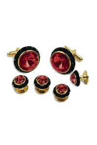 Classix Ruby Crystal Black Rhinestones Border Studs and Cufflinks Set