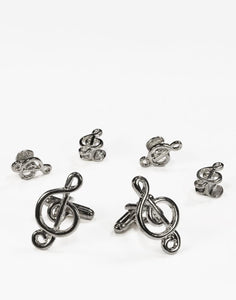 Cristoforo Cardi Musical G Clef Silver Studs and Cufflinks Set