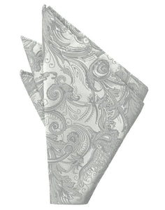 Cristoforo Cardi Platinum Paisley Silk Pocket Square