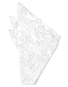 Cristoforo Cardi White Paisley Silk Pocket Square