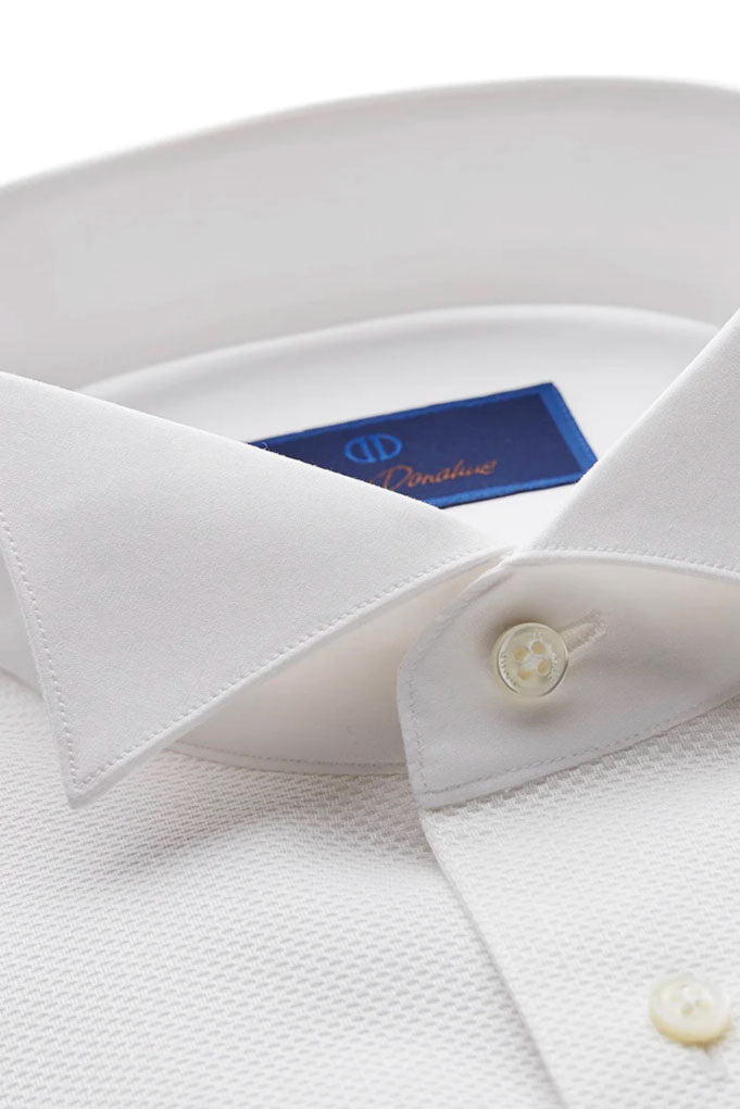 David Donahue Pique White Wing Collar Tuxedo Shirt 17 34-35 Regular