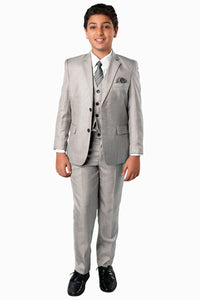 Tazio "Benjamin" Kids Textured Light Grey 5-Piece Suit