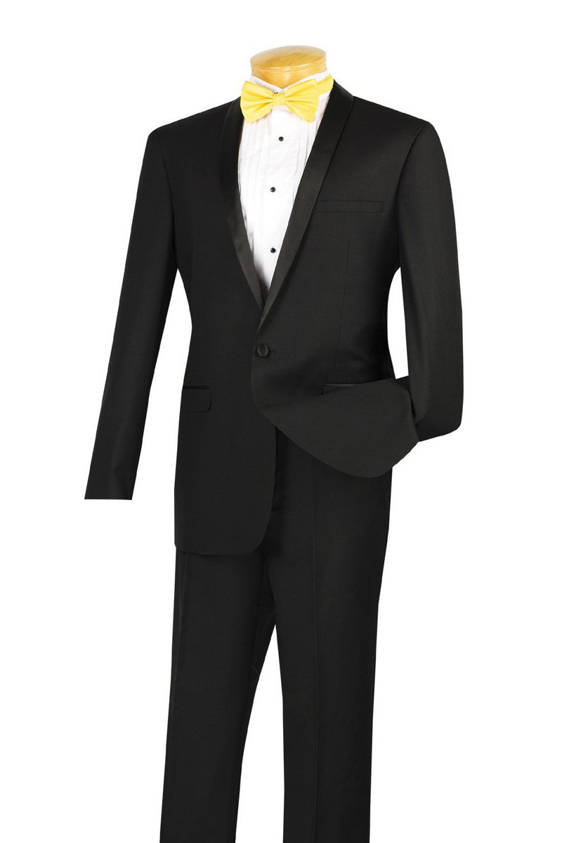 2-Button Slim Fit Notch Tuxedo in Black by Vinci main image 0