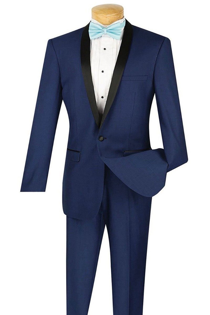 Vinci "Sleek" Blue 1-Button Shawl Tuxedo