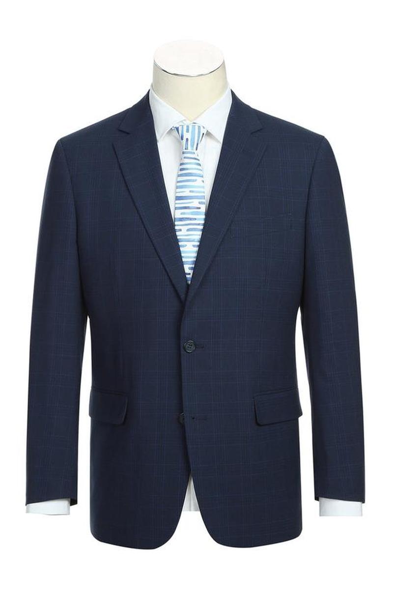 Marine Blue Windowpane 2-Button Notch Suit (2-Piece Set)