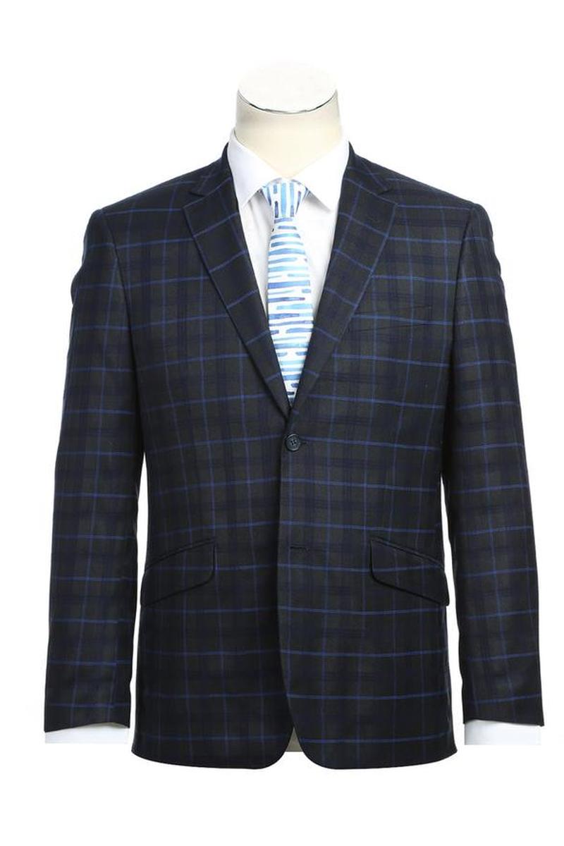 Blue Windowpane 2-Button Notch Suit (2-Piece Set)