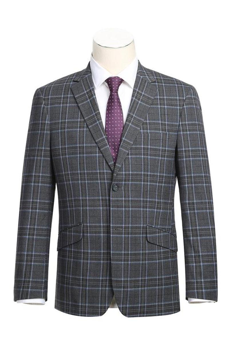 Grey Windowpane 2-Button Notch Suit (2-Piece Set)