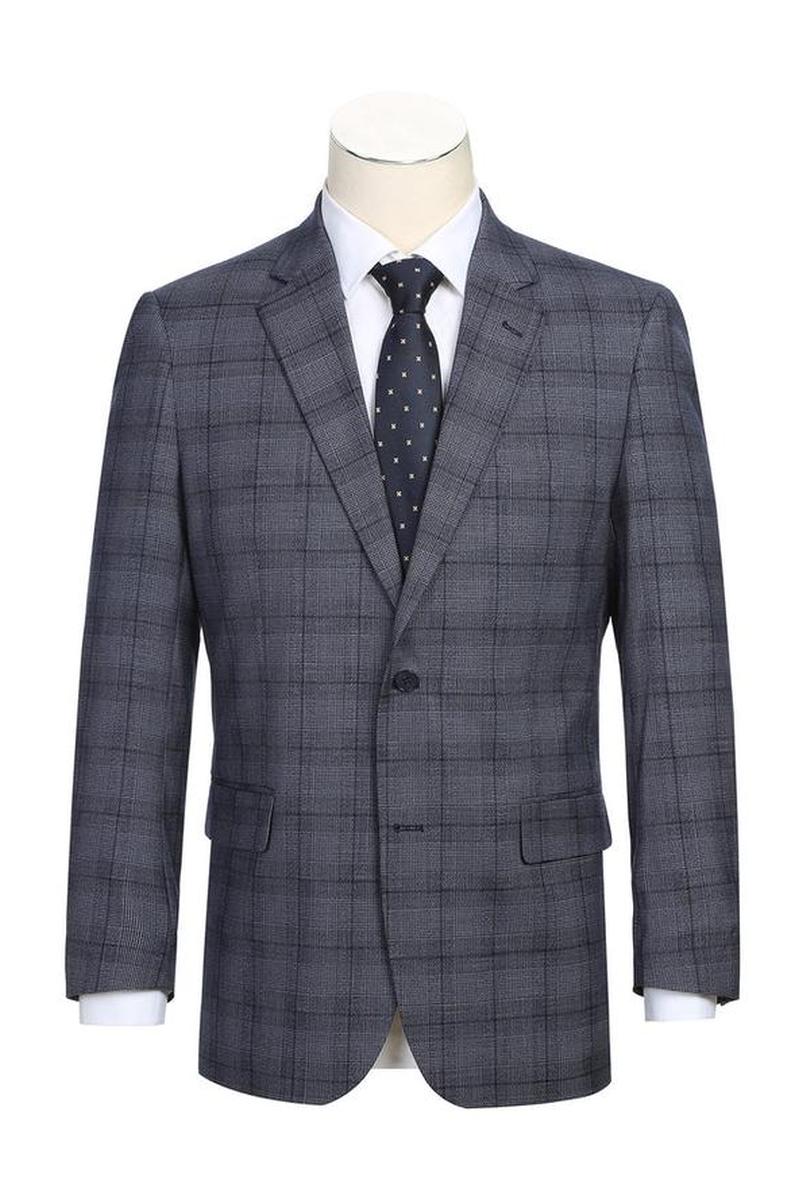 Grey Windowpane 2-Button Notch Suit (2-Piece Set)