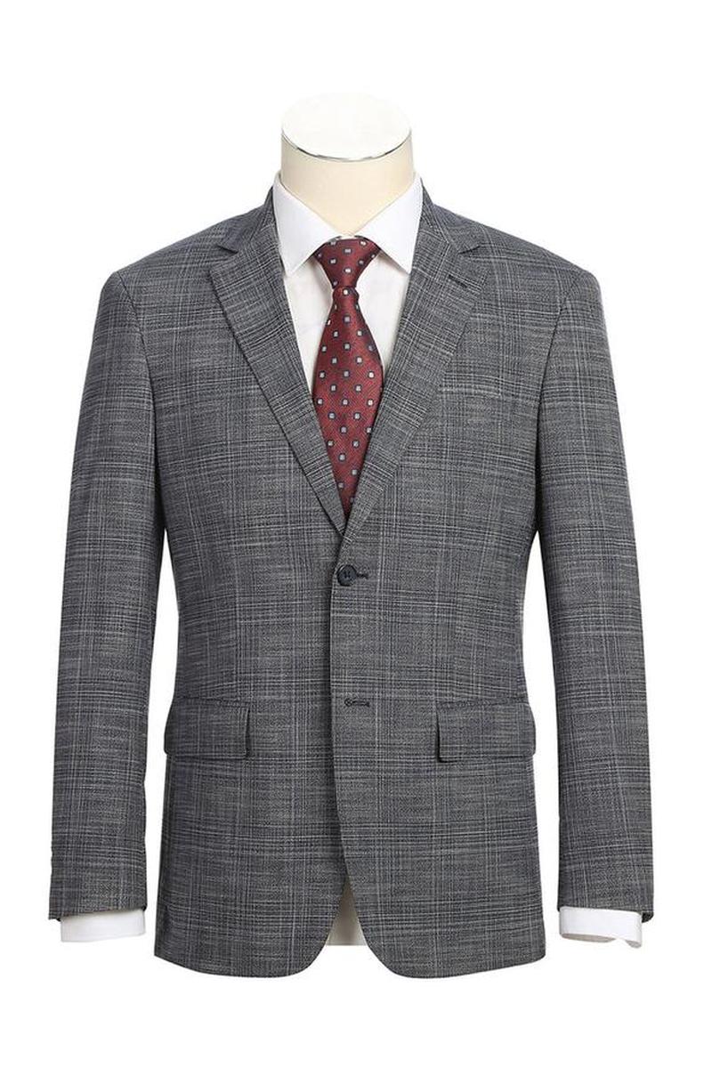 Dark Blue Windowpane 2-Button Notch Suit (2-Piece Set)