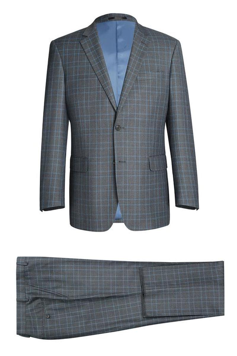 Light Grey Windowpane 2-Button Notch Suit (2-Piece Set)