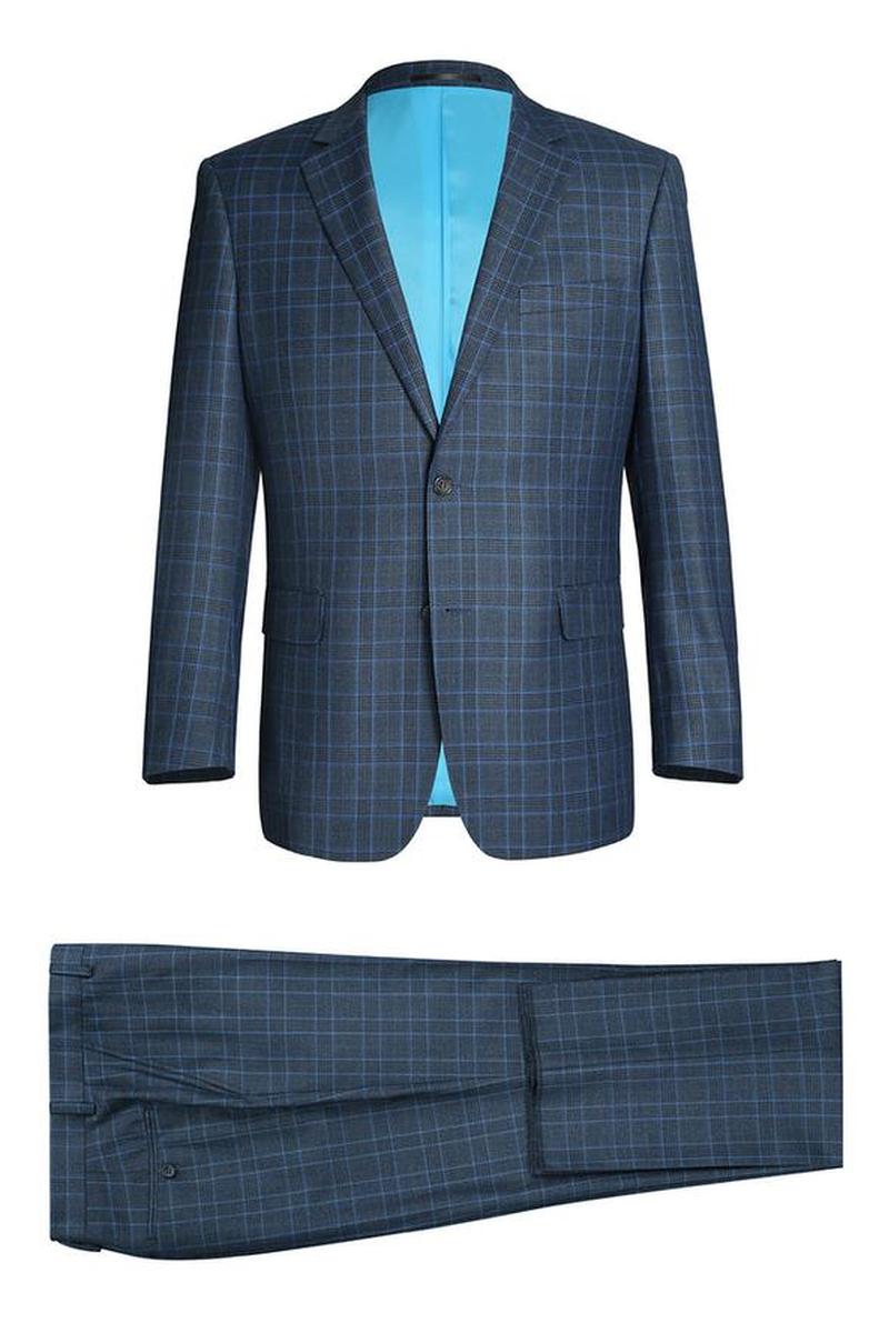 Blue Windowpane 2-Button Notch Suit (2-Piece Set)