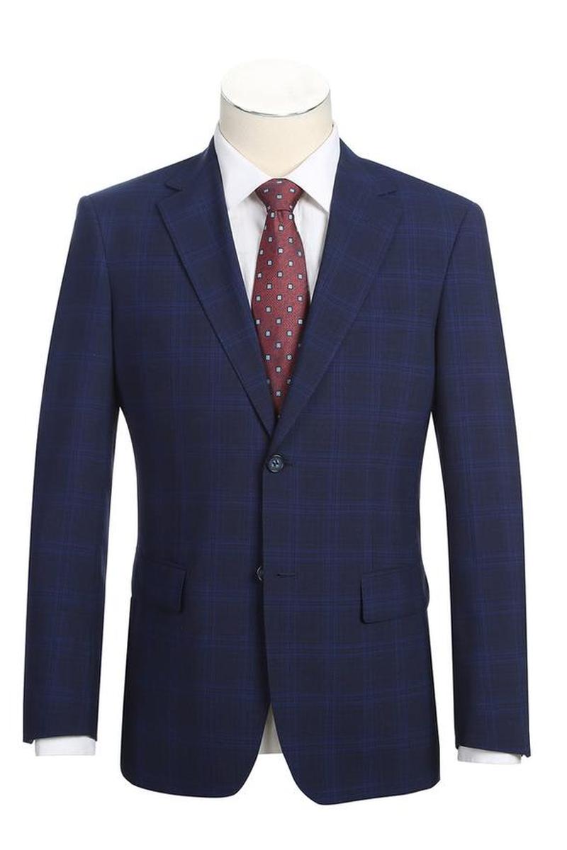 Blue Windowpane 2-Button Notch Suit (2-Piece Set)
