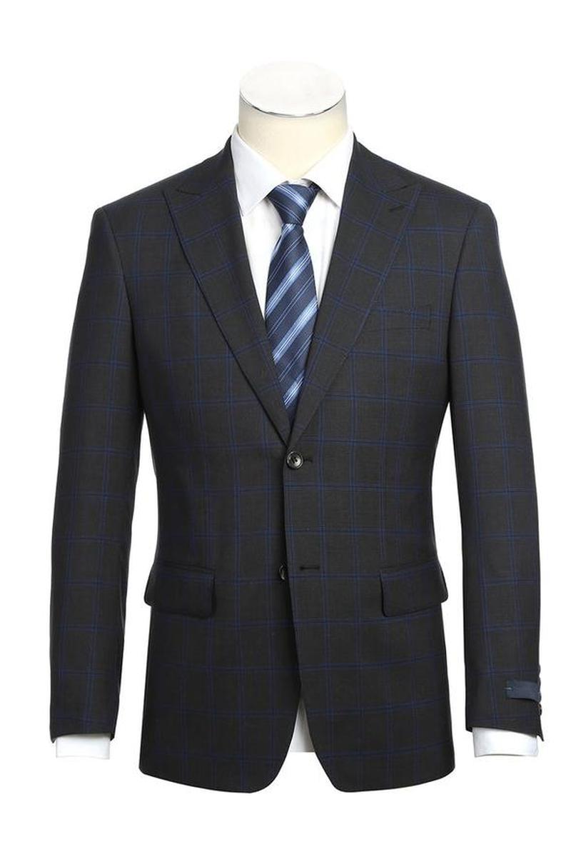 Dark Grey Windowpane 2-Button Notch Suit (2-Piece Set)
