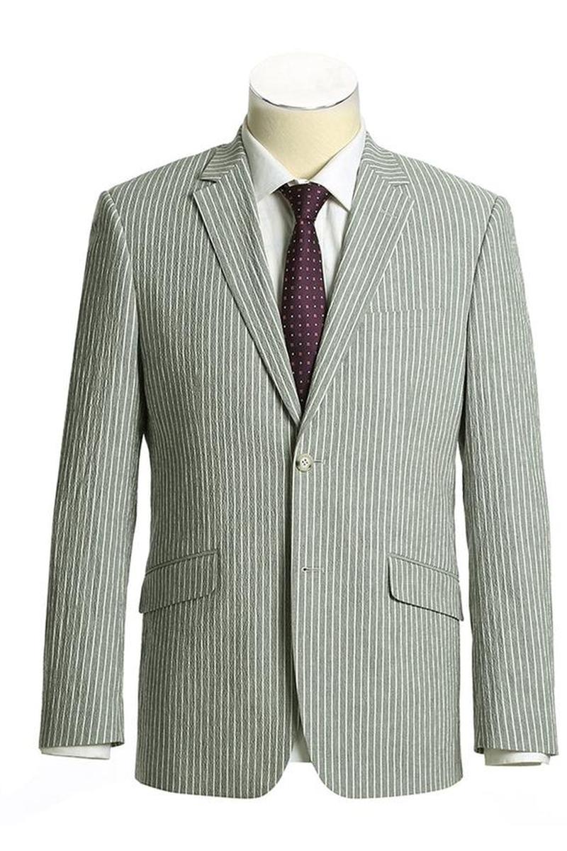 Grey Cotton Stripe 2-Button Notch Suit (2-Piece Set)