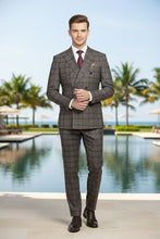 Brown Windowpane 6-Button Peak DB Suit (2-Piece Set)