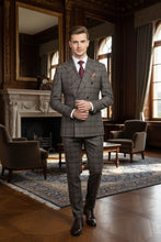 Brown Windowpane 6-Button Peak DB Suit (2-Piece Set)