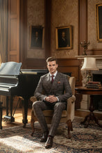 Brown Windowpane 6-Button Peak DB Suit (2-Piece Set)