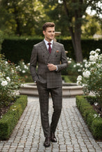 Brown Windowpane 6-Button Peak DB Suit (2-Piece Set)