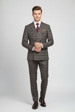 Brown Windowpane 6-Button Peak DB Suit (2-Piece Set)