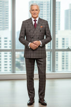 Brown Windowpane 6-Button Peak DB Suit (2-Piece Set)