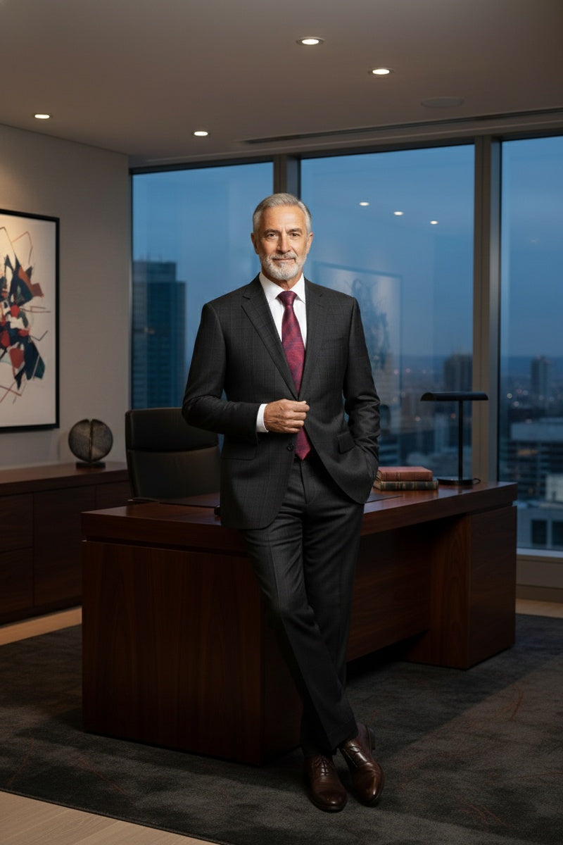 Black Windowpane 2-Button Notch Suit (2-Piece Set)