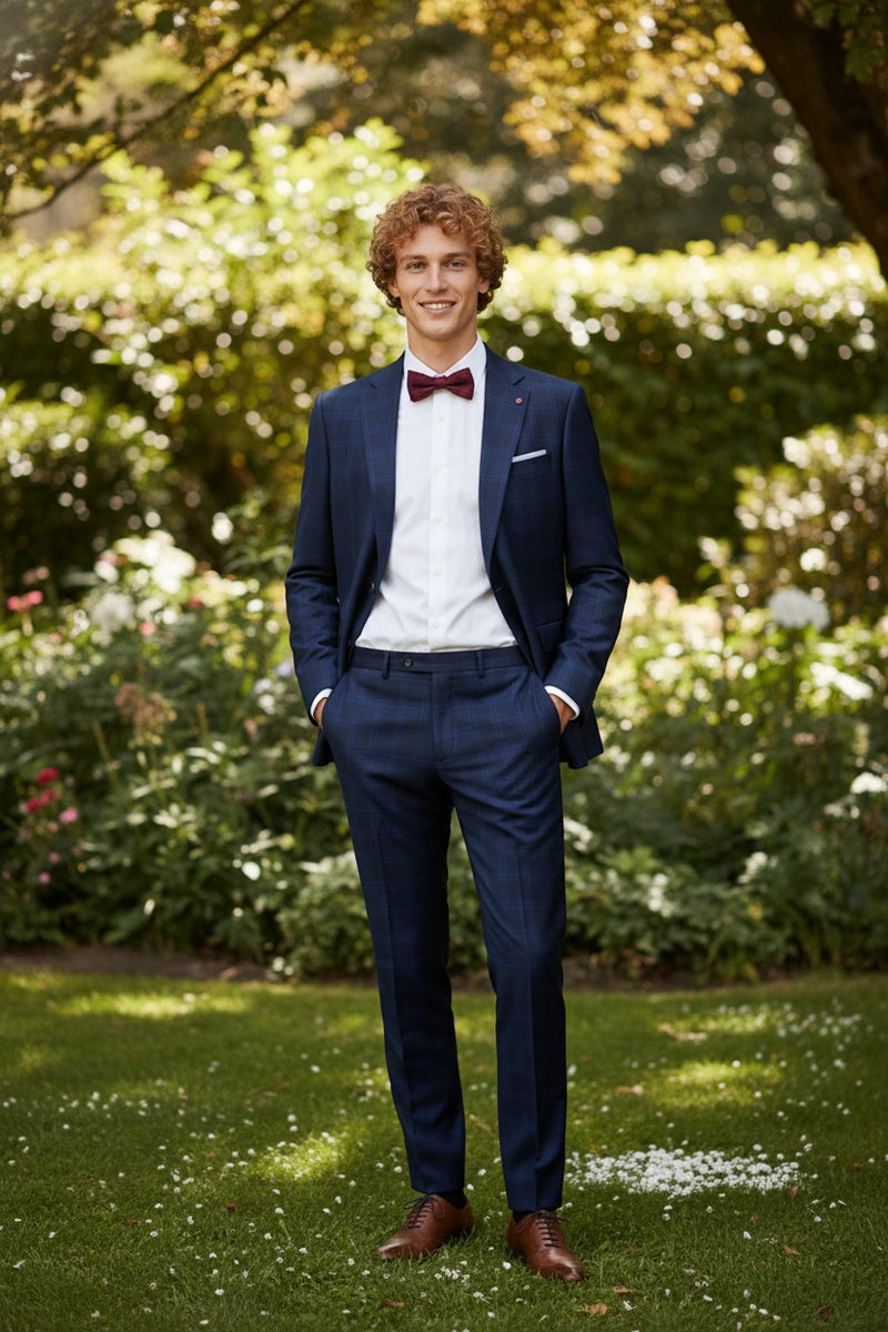 Alessandro Vitello Blue Windowpane 2-Button Notch Suit (2-Piece Set)