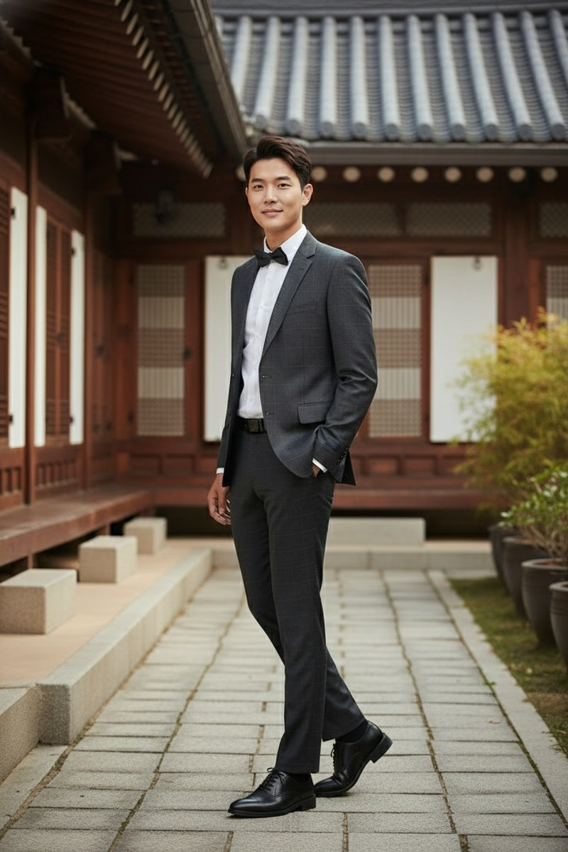 Alessandro Vitello Grey Windowpane 2-Button Notch Suit (2-Piece Set)