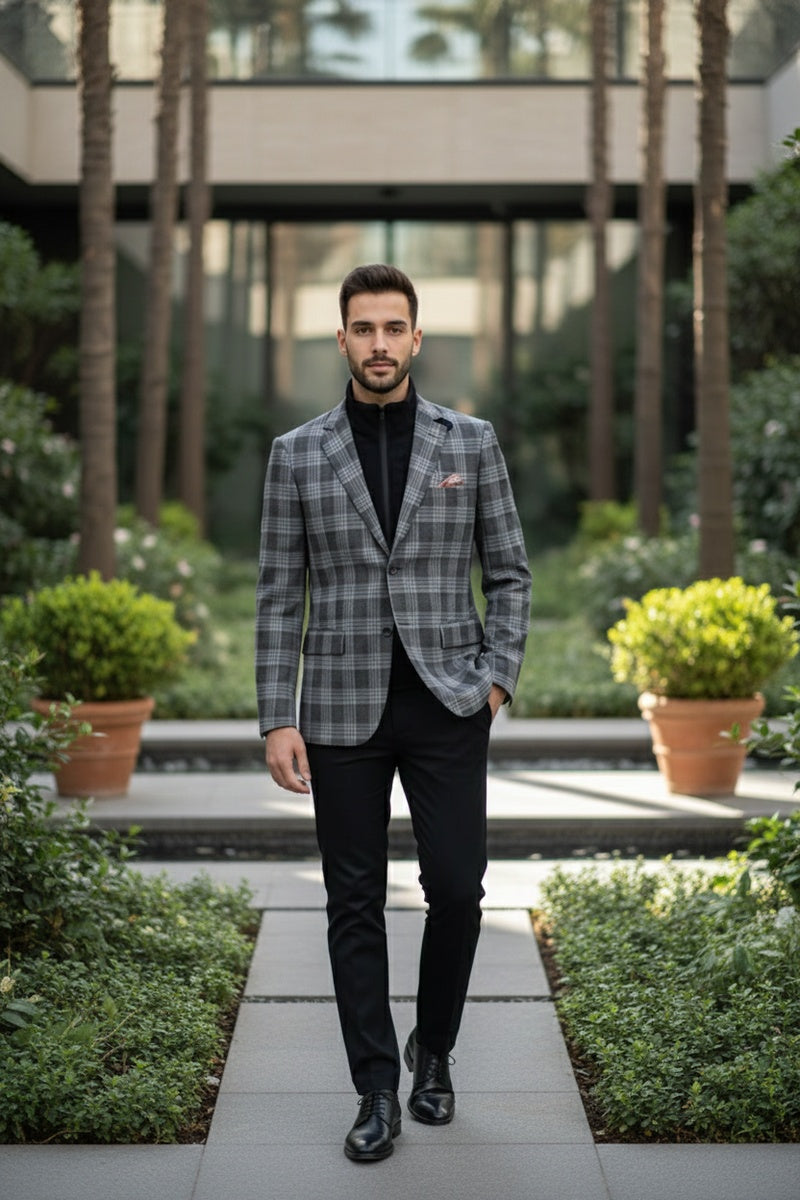 Alessandro Vitello Grey Windowpane Sports Jacket