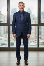Alessandro Vitello Navy Windowpane 2-Button Notch Suit (2-Piece Set)