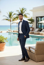 Alessandro Vitello Navy Windowpane 2-Button Notch Suit (2-Piece Set)