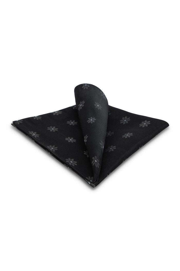Black Floral Medallion Silk Pocket Square