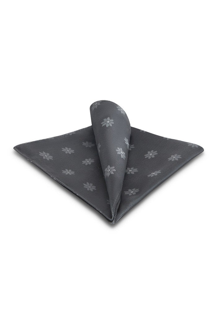 Charcoal Floral Medallion Silk Pocket Square