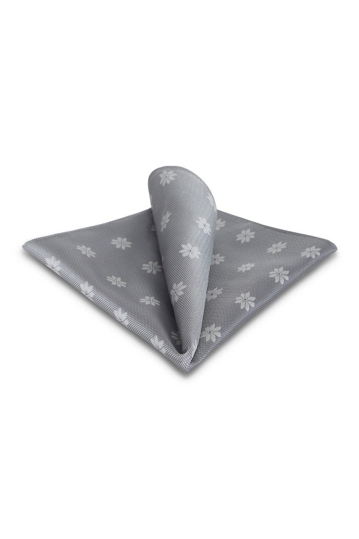 Grey Floral Medallion Silk Pocket Square