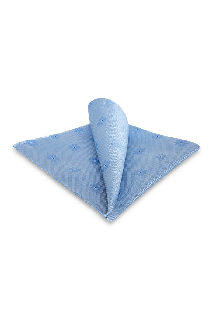 Light Blue Floral Medallion Silk Pocket Square