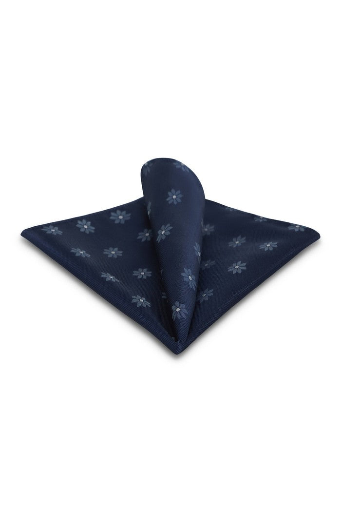 Navy Floral Medallion Silk Pocket Square