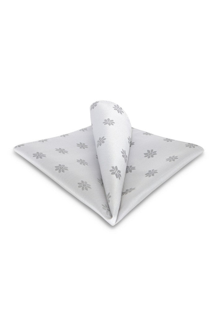 White Floral Medallion Silk Pocket Square